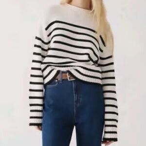 NWT  - J.Crew Heritage Cotton Rollneck Sweater Black/Ivory Stripe Medium